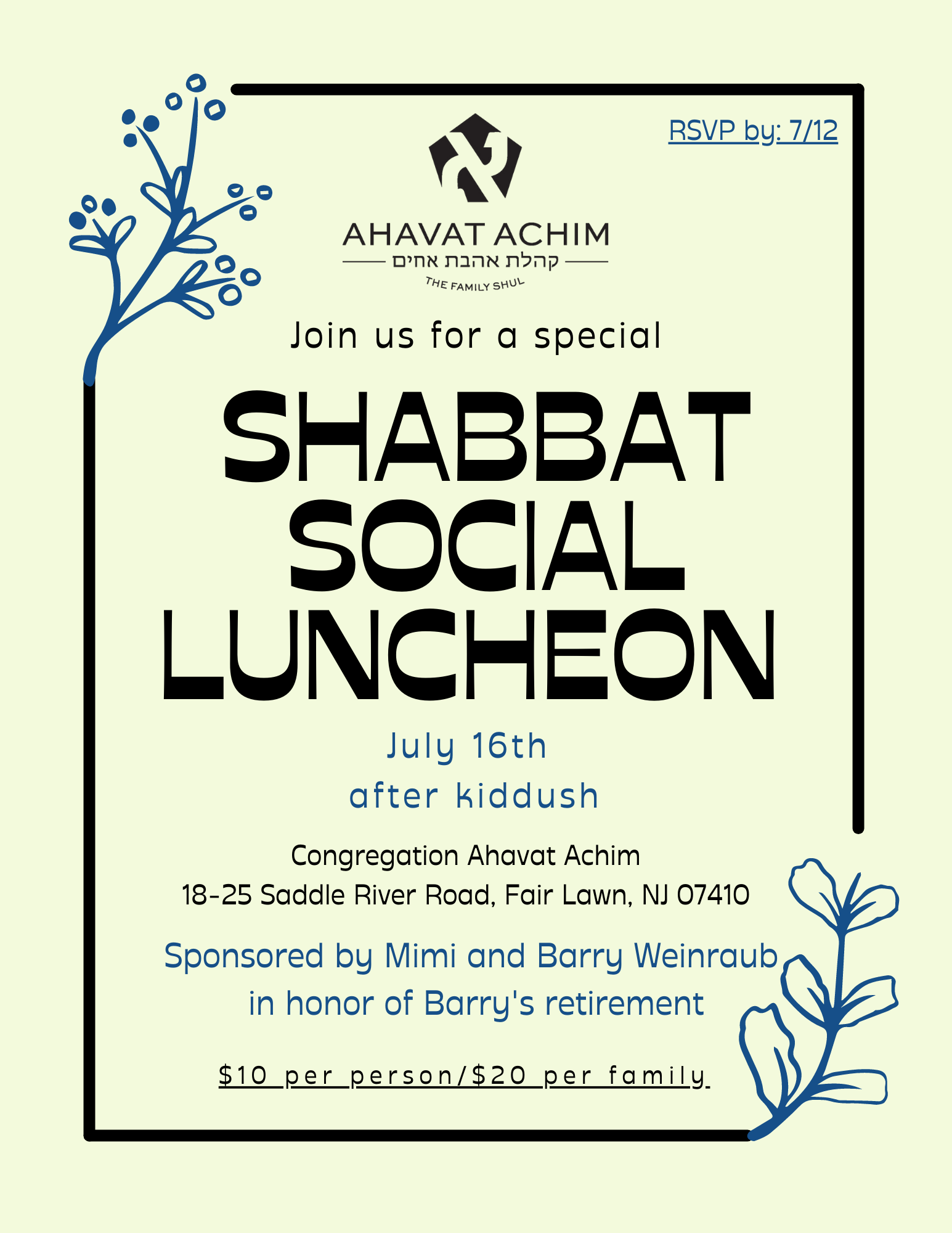 Shabbat Social Luncheon