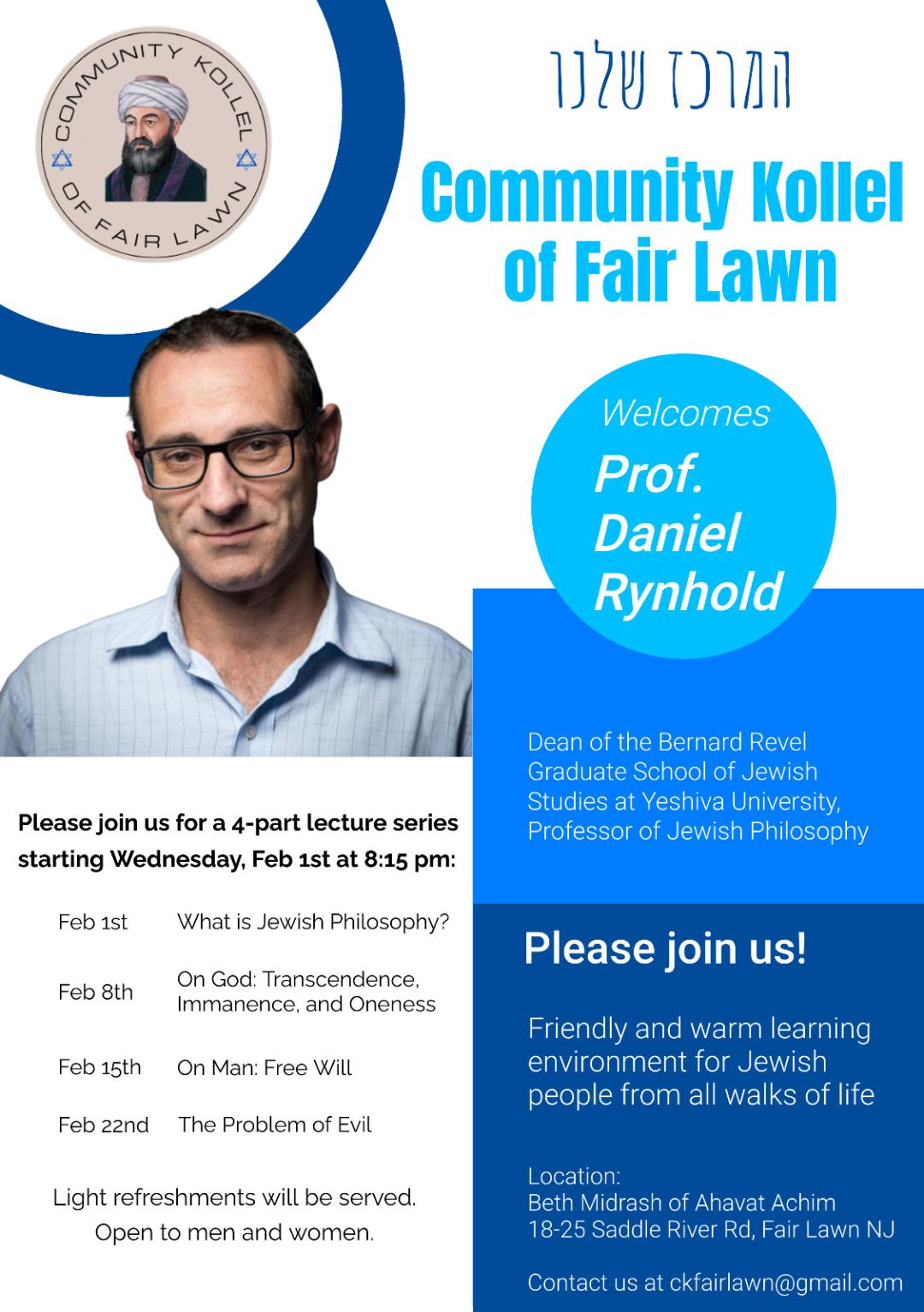 Prof. Daniel Rynhold 4-Part Lecture Series